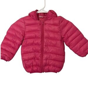 Hot Pink Puffer Jacket 18-24 Months Toddler Bear Hooded Winter‎ Coat EUC